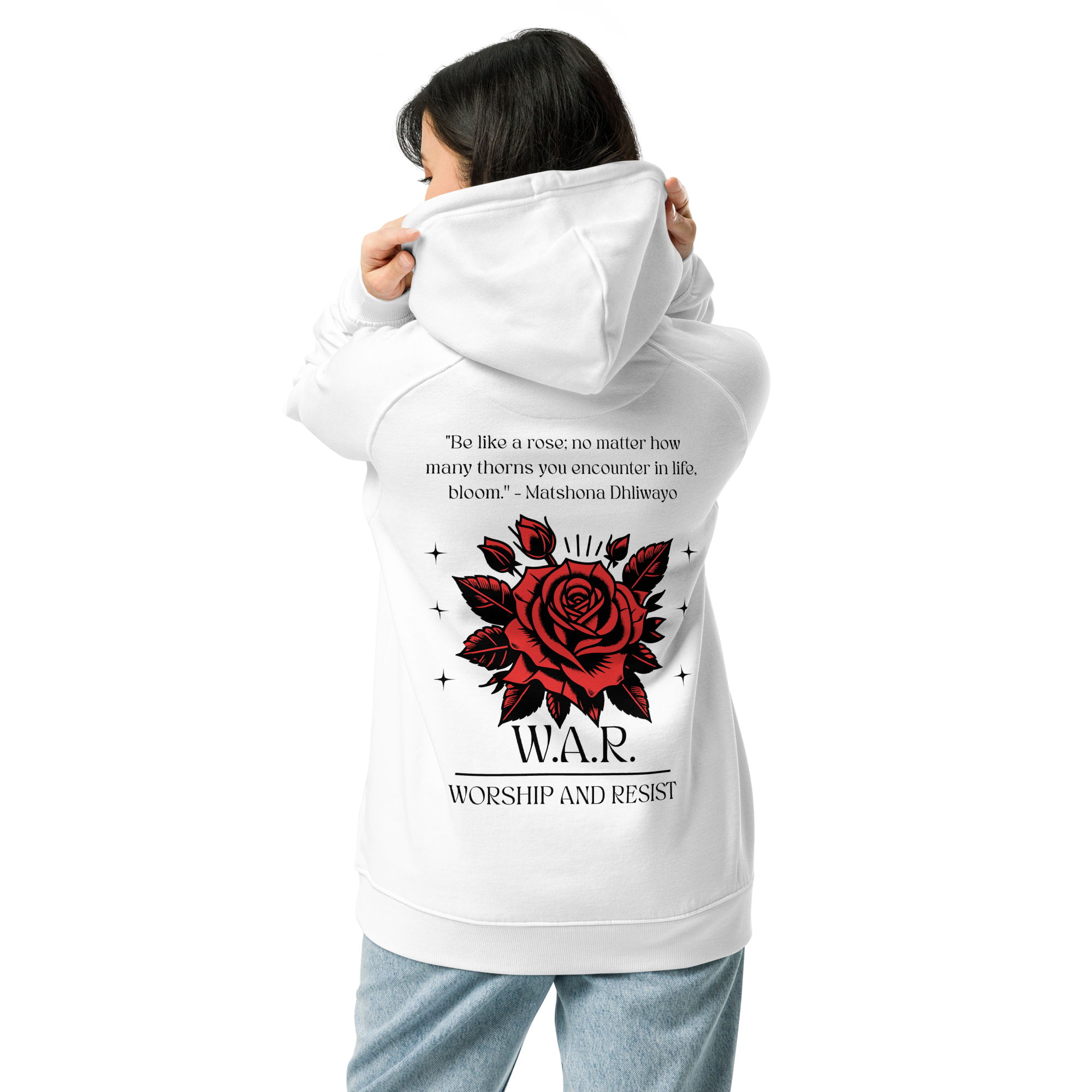 Fitted White Rose Hoodie